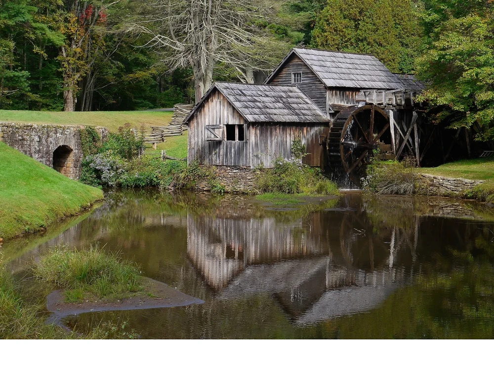 'Mabry Mill. Restored and now functioning, this turn-of-the-century saw mill forms the centerpiece of a living museum on the Blu
